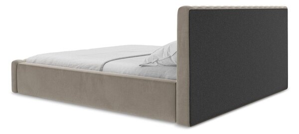 Sivorjava oblazinjena zakonska postelja s prostorom za shranjevanje z letvenim dnom 180x200 cm Lemi – Makamii