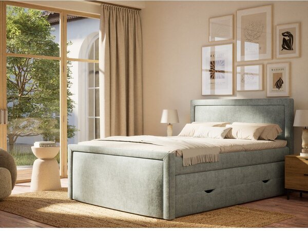 Svetlo modra boxspring postelja s prostorom za shranjevanje 200x200 cm Fresco – Maison de Rêve