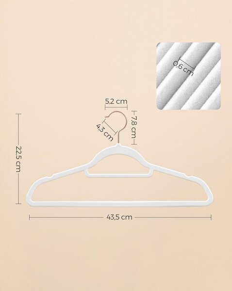 Žametni obešalniki, set 30 obešalnikov za oblačila, beli | SONGMICS