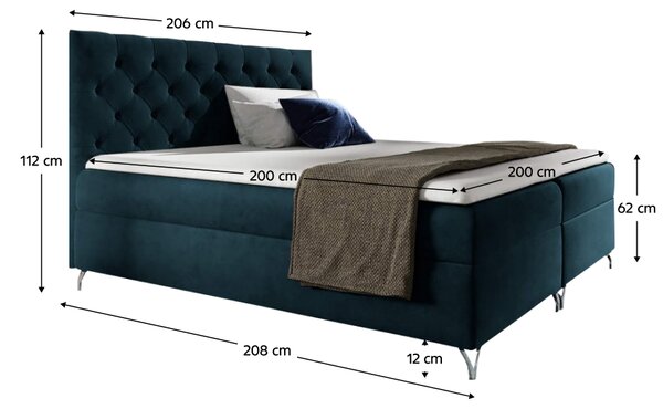 KONDELA Boxspring postelja, 200x200, temno modra tkanina Velvet, GULIETTE + darilo