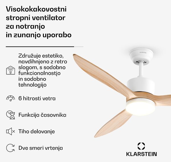 Klarstein SkyBreeze pametni stropni ventilator z lučjo | 132 cm | 27 W | Tihi | LED | les