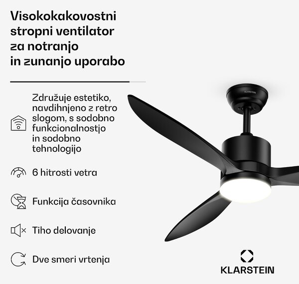 Klarstein SkyBreeze pametni stropni ventilator z lučjo | 132 cm | 27 W | Tihi | LED | les