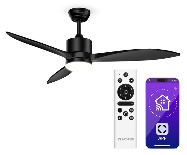 Klarstein SkyBreeze pametni stropni ventilator z lučjo | 132 cm | 27 W | Tihi | LED | les