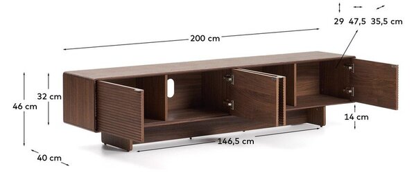 Temno rjava TV omarica v orehovem dekorju 200x46x40 cm Norlen – Kave Home