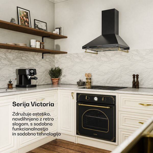Klarstein Victoria, vgradna električna pečica, retro izgled, 9 funkcij, 50-250 °C, črna barva