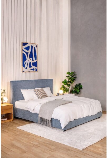 Modra oblazinjena zakonska postelja s prostorom za shranjevanje z letvenim dnom 160x200 cm Myra Bold – Bonami Selection