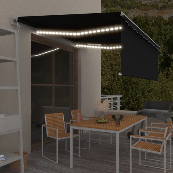 VidaXL Avtomatska tenda s senčilom LED + senzor 4x3 m antracitna