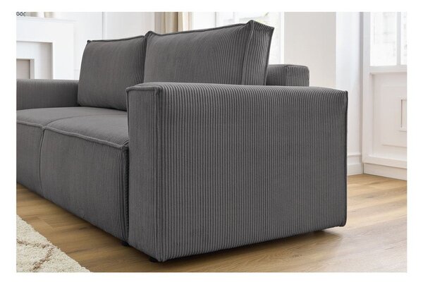 Temno siva raztegljiva sedežna garnitura iz rebrastega žameta 245 cm Nihad – Bobochic Paris