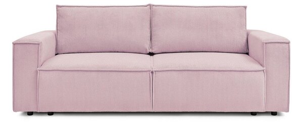 Svetlo rožnata raztegljiva sedežna garnitura iz rebrastega žameta 245 cm Nihad – Bobochic Paris