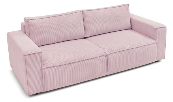Svetlo rožnata raztegljiva sedežna garnitura iz rebrastega žameta 245 cm Nihad – Bobochic Paris