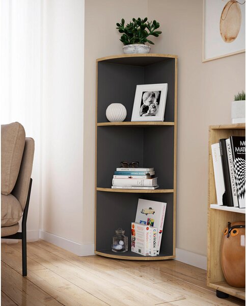 KOTNI REGAL 33/110/33 cm antracit, medeni hrast