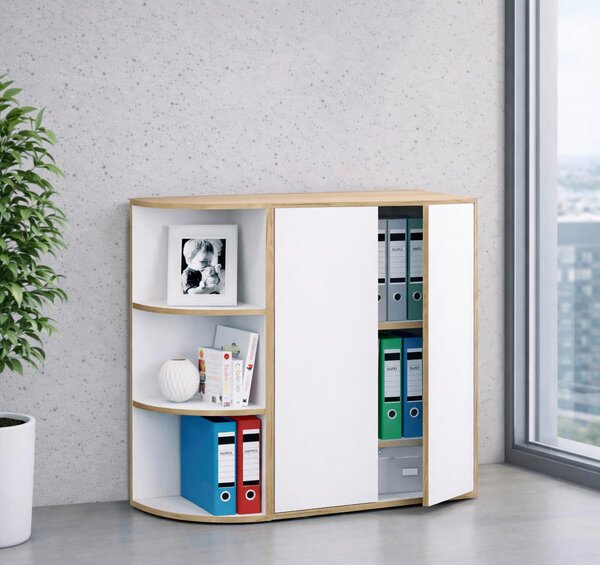 KOTNI REGAL 33/100/33 cm bela, medeni hrast