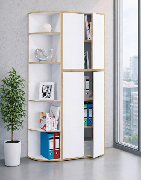 KOTNI REGAL 33/183/33 cm bela, medeni hrast