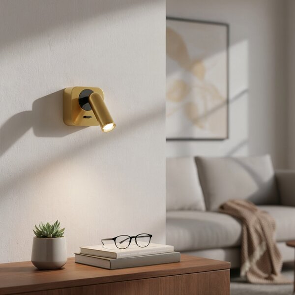 IDEAL LUX Ideal Lux LED stenski reflektor Bean, barva medenina, širina 7 cm, Zlata / medeninasta, Dnevna soba / jedilnica, Kovina, Sodobni