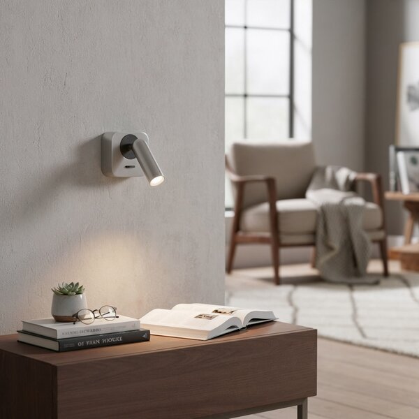 IDEAL LUX Ideal Lux LED stenski reflektor Bean, nikljev, širina 7 cm, Kovinska, Dnevna soba / jedilnica, Kovina, Sodobni