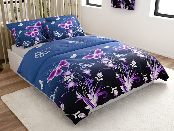 Posteljnina iz mikrovlaken VIOLET BUTTERFLY temno modra Dimenzije posteljnine: 70 x 90 cm | 140 x 200 cm