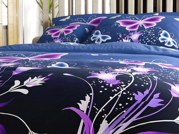 Posteljnina iz mikrovlaken VIOLET BUTTERFLY temno modra Dimenzije posteljnine: 70 x 90 cm | 140 x 200 cm