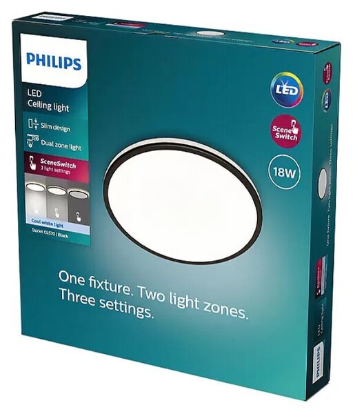 LED stropna svetilka Philips Ozziet (18 W, 30 x 4,5 cm, 1800 lm, črna)