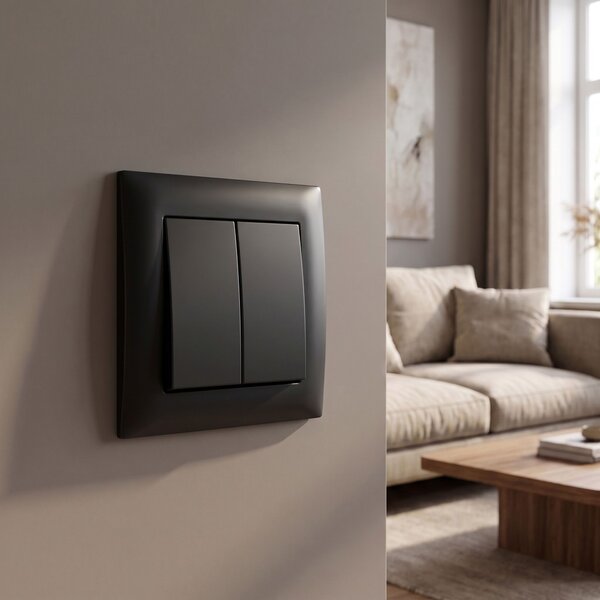 Dvojno Stikalo z Okvirjem OSTE JNH007-W BLACK