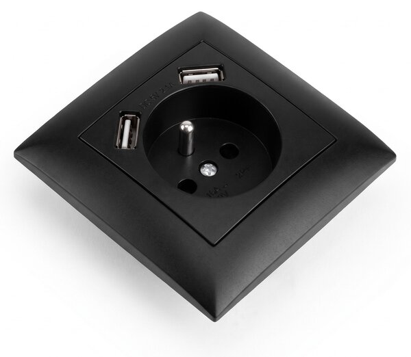 Enojna vtičnica z ozemljitvijo + 2x USB-A OSTE JNH003-G Black