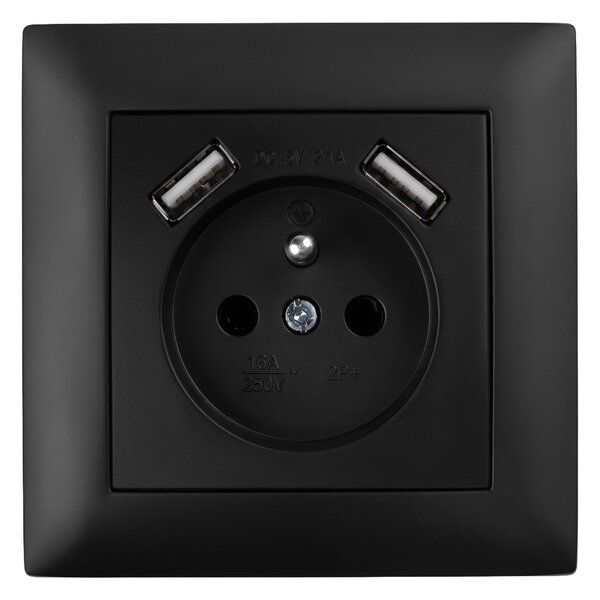 Enojna vtičnica z ozemljitvijo + 2x USB-A OSTE JNH003-G Black