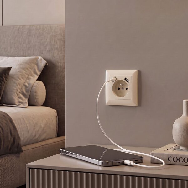 Enojna vtičnica z ozemljitvijo + USB-A USB-C OSTE JNH004-G Beige