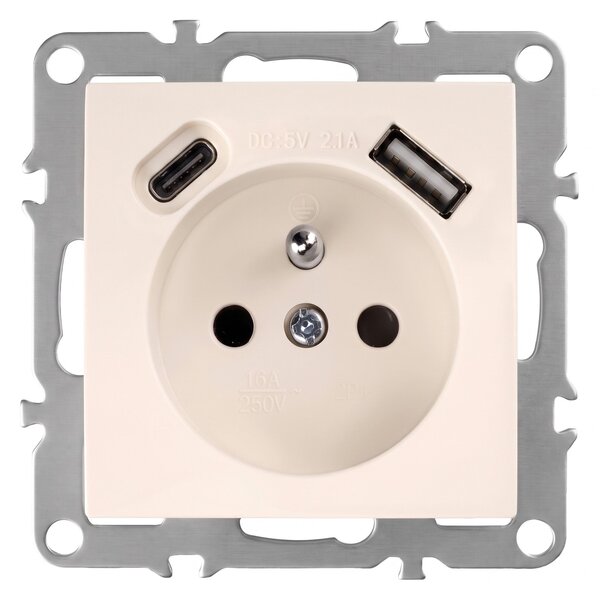Enojna vtičnica z ozemljitvijo + USB-A USB-C OSTE JNH004-G Beige