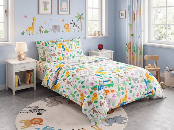 Otroška bombažna posteljnina JUNGLE DREAM barvita, 100% bombaž Dimenzije posteljnine: 70 x 90 cm | 140 x 200 cm
