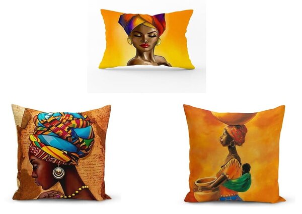 Komplet 3 prevlek za vzglavnik Minimalist Cushion Covers African Culture, 45 x 45 cm