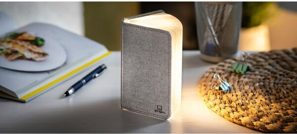 Siva LED namizna svetilka s tekstilnim senčilom (višina 2,5 cm) Booklight – Gingko