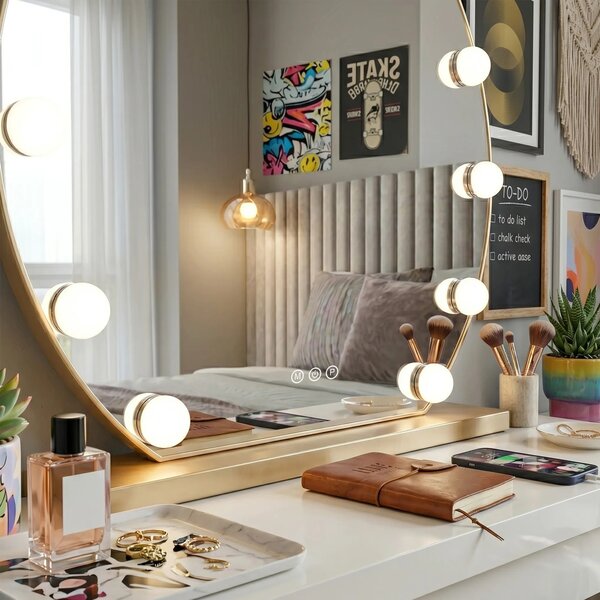 Stensko ogledalo LED HOLLYWOOD L. Gold 50 cm