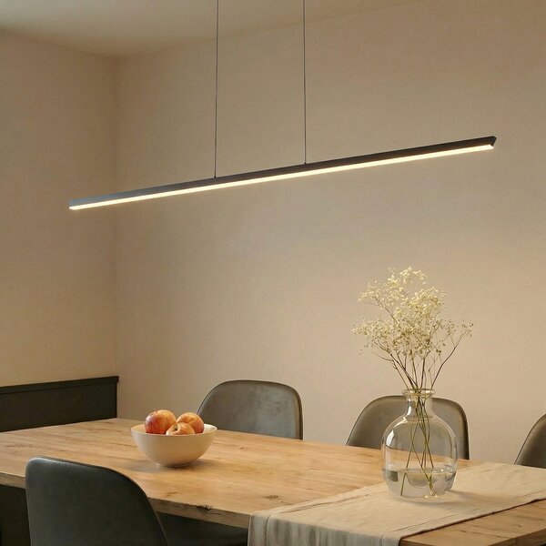 Lucande LED viseča svetilka Solvar, 158 cm, črna, CCT, z možnostjo zatemnitve, zatemnjen, Črna, Dnevna soba / jedilnica, Kovina, Sodobni