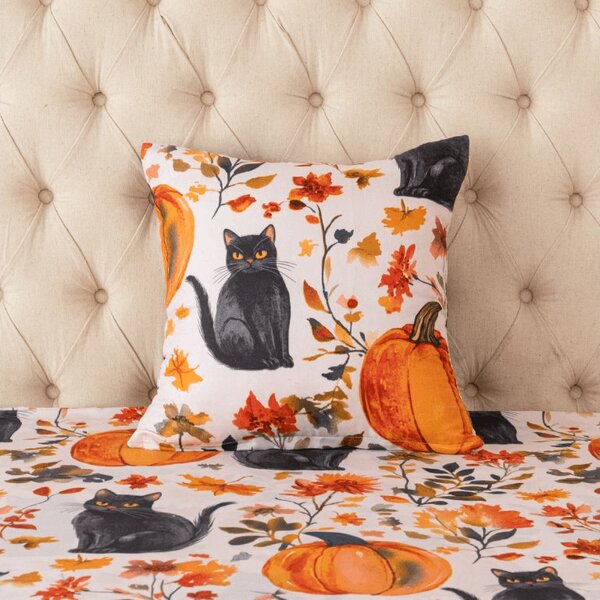 Prevleka za blazino iz mikrovlaken CATS AND PUMPKINS 45x45 cm, barvna