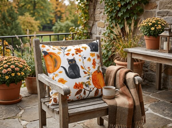 Prevleka za blazino iz mikrovlaken CATS AND PUMPKINS 45x45 cm, barvna