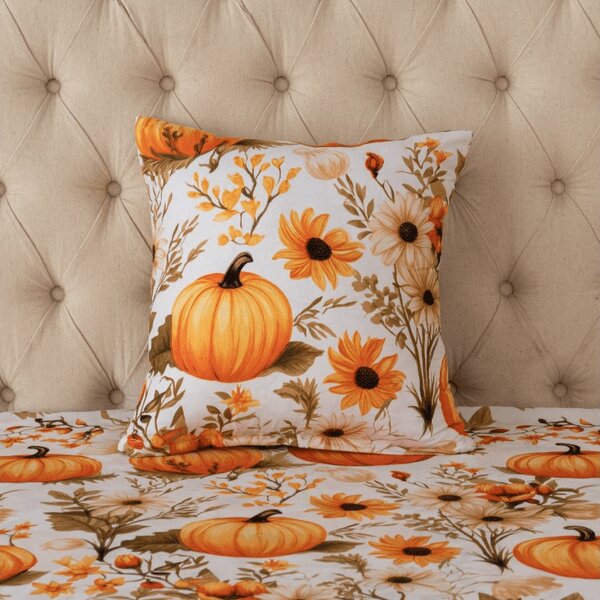 Prevleka za vzglavnik iz mikrovlaken FLOWERS AND PUMPKINS 45x45 cm, oranžna