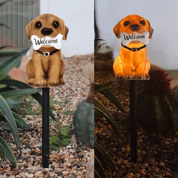 Solarna LED vrtna svetilka psiček welcome 41cm 2W