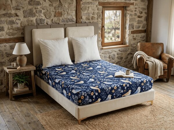 Rjuha iz mikrovlaken DENIM PTIČKI modra 90x200 cm