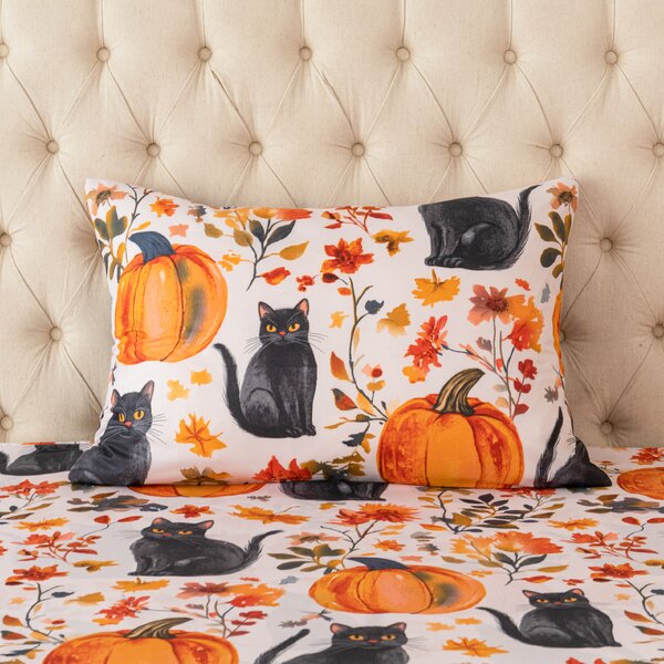 Prevleka za blazino iz mikrovlaken CATS AND PUMPKINS 50x70 cm, barvna