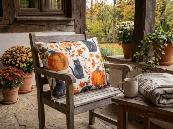 Prevleka za blazino iz mikrovlaken CATS AND PUMPKINS 50x70 cm, barvna