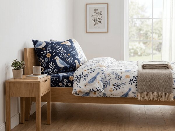 Prevleka za blazino iz mikrovlaken DENIM PTIČKI 50x70 cm, modra