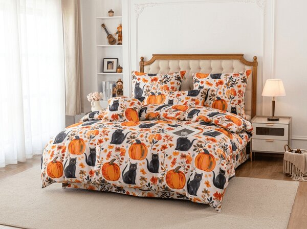 Posteljnina iz mikrovlaken CATS AND PUMPKINS barvna Dimenzije posteljnine: 70 x 90 cm | 140 x 200 cm