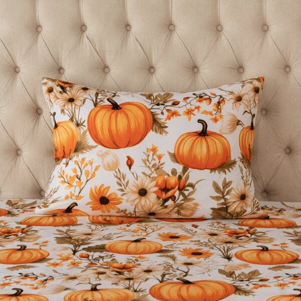 Prevleka za blazino iz mikrovlaken FLOWERS AND PUMPKINS 50x70 cm, oranžna