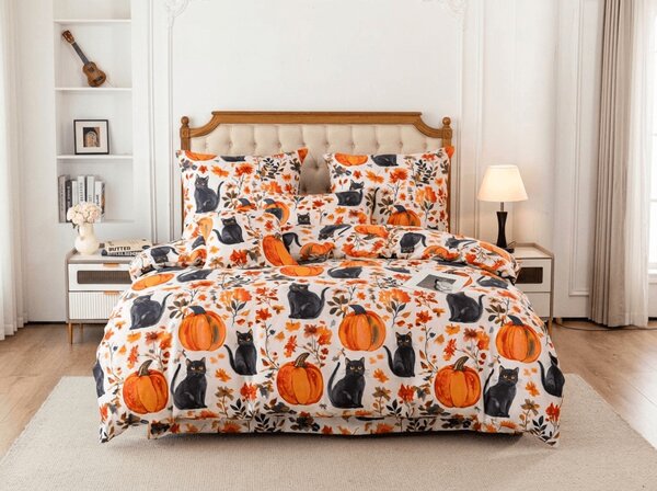 Posteljnina iz mikrovlaken CATS AND PUMPKINS barvna Dimenzije posteljnine: 70 x 90 cm | 140 x 200 cm