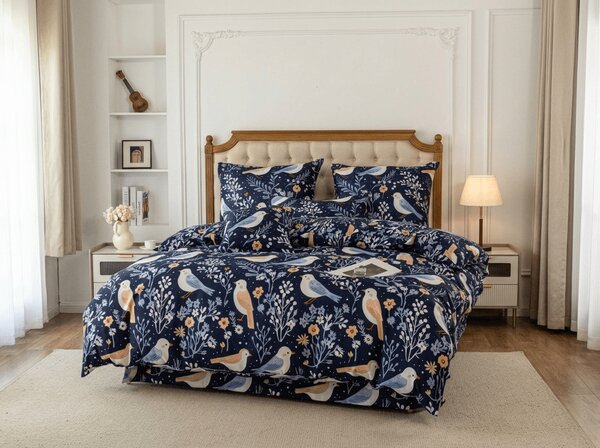 Posteljnina iz mikrovlaken DENIM BIRDS modra Dimenzije posteljnine: 70 x 90 cm | 140 x 200 cm