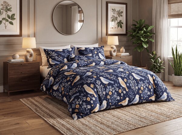 Posteljnina iz mikrovlaken DENIM BIRDS modra Dimenzije posteljnine: 70 x 90 cm | 140 x 200 cm