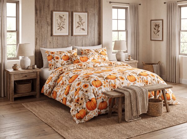 Posteljnina iz mikrovlaken FLOWERS AND PUMPKINS oranžna Dimenzije posteljnine: 70 x 90 cm | 140 x 200 cm