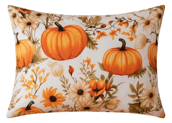 Prevleka za blazino iz mikrovlaken FLOWERS AND PUMPKINS 50x70 cm, oranžna