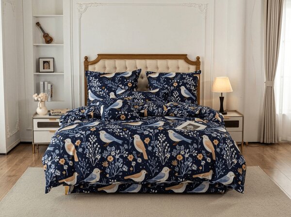 Posteljnina iz mikrovlaken DENIM BIRDS modra Dimenzije posteljnine: 70 x 90 cm | 140 x 200 cm