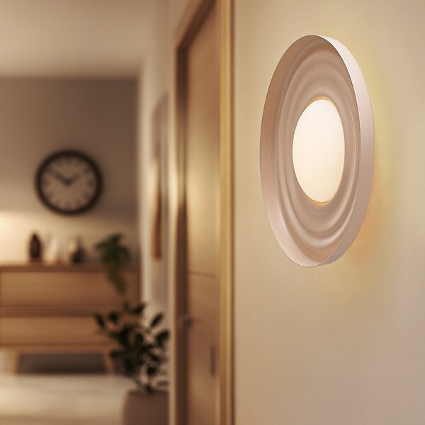 Lindby LED stenska svetilka Waves, bež, Ø 43 cm, kovina, Bež, Dnevna soba / jedilnica, Kovina, Sodobni