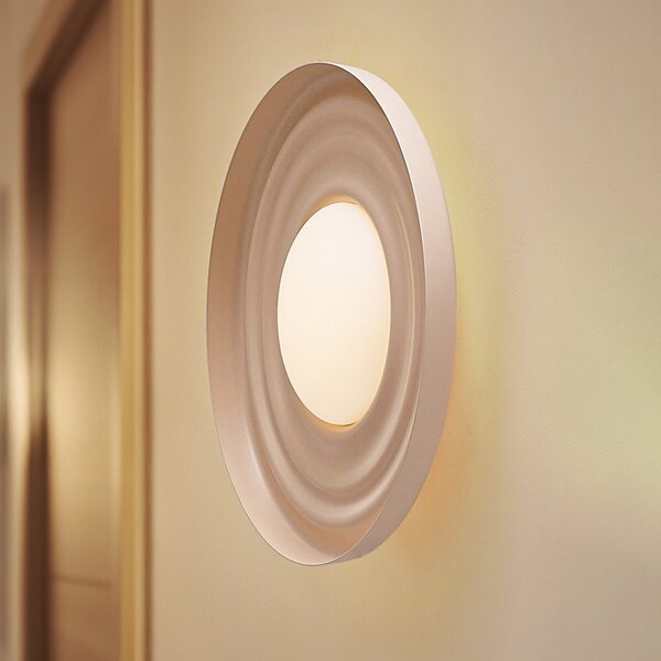Lindby LED stenska svetilka Waves, bež, Ø 43 cm, kovina, Bež, Dnevna soba / jedilnica, Kovina, Sodobni